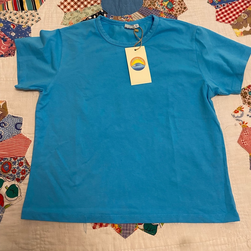 Jungmaven hemp/cotton/spandex ‘tiny tee’ Caribbean blue L